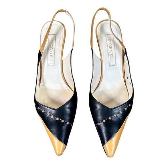 SERGIO ROSSI Vintage Two-Toned Leather Pointed Toe Slingback Pumps - Picture 4 of 9